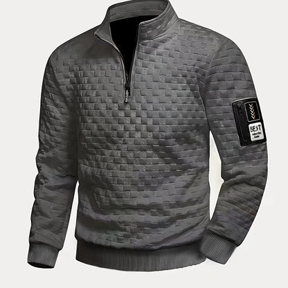Herren Halbzipper Pullover Stehkragen Sweatshirt Gesteppter Struktur-Stoff