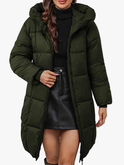 Damen Winter Steppmantel mit Kapuze – Modischer langer Wintermantel für Alltag und Freizeit