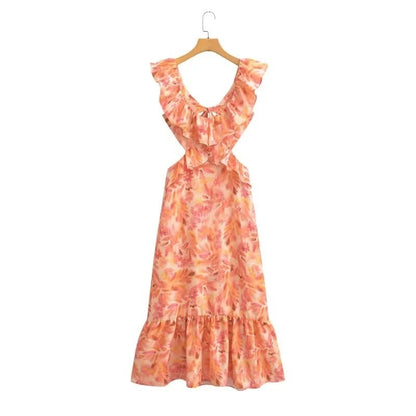 Abito lungo da donna con ruches e volant – Elegante abito estivo per tempo libero e vacanze