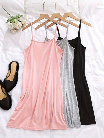 Damen Nachthemd Set – Elegantes Spaghettiträger Kleid für Frühling und Sommer, 3er Pack