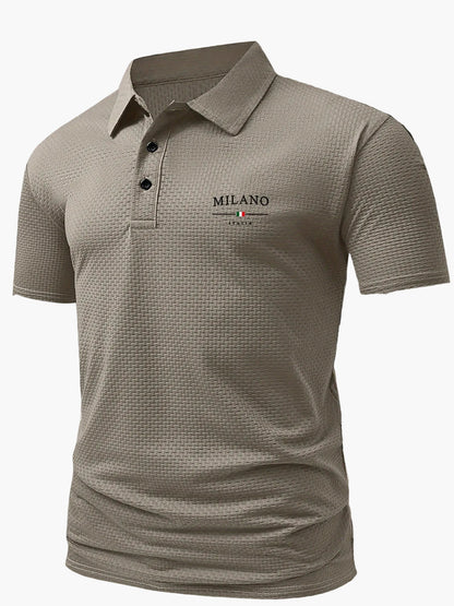 Męska koszulka polo casual z geometrycznym wzorem i listwą na guziki – idealna na co dzień i czas wolny
