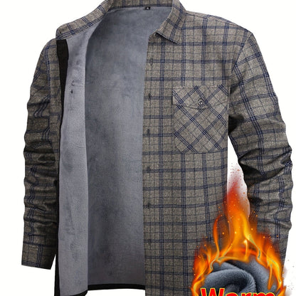 Giacca-camicia da uomo a quadri con fodera in pile e bottoni