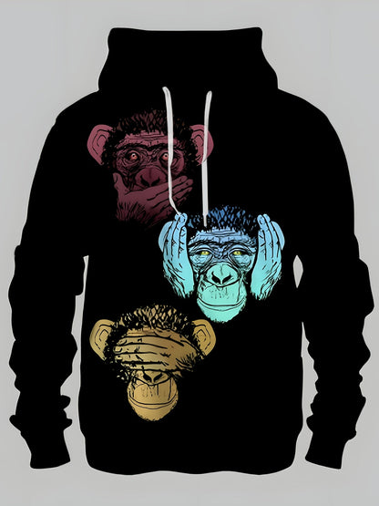 Sudadera con capucha negra unisex con diseño de 3 monos