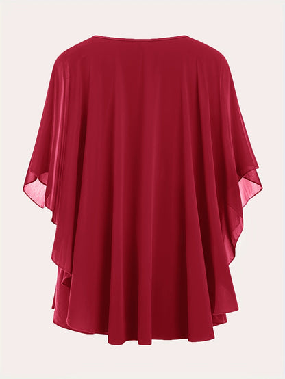 Damen Elegante Oversized Chiffon Bluse für Ausgehen – Stilvolle Flatterärmel, Lockerer Schnitt, Ideal für festliche Anlässe