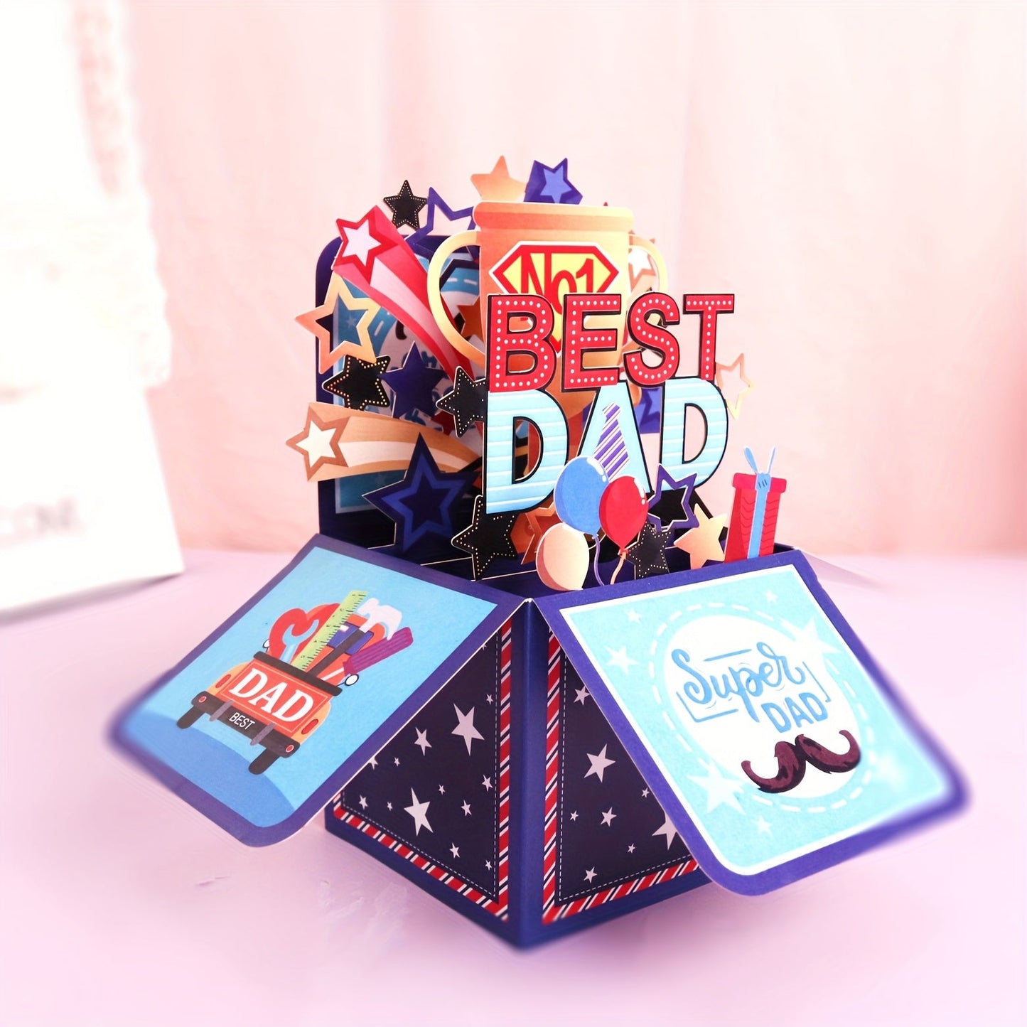 Pop-up Grußkarte für Männer – 3D Explosion Box für den besten Papa – Vatertags- oder Geburtstagskarte mit Superhelden-Motiv