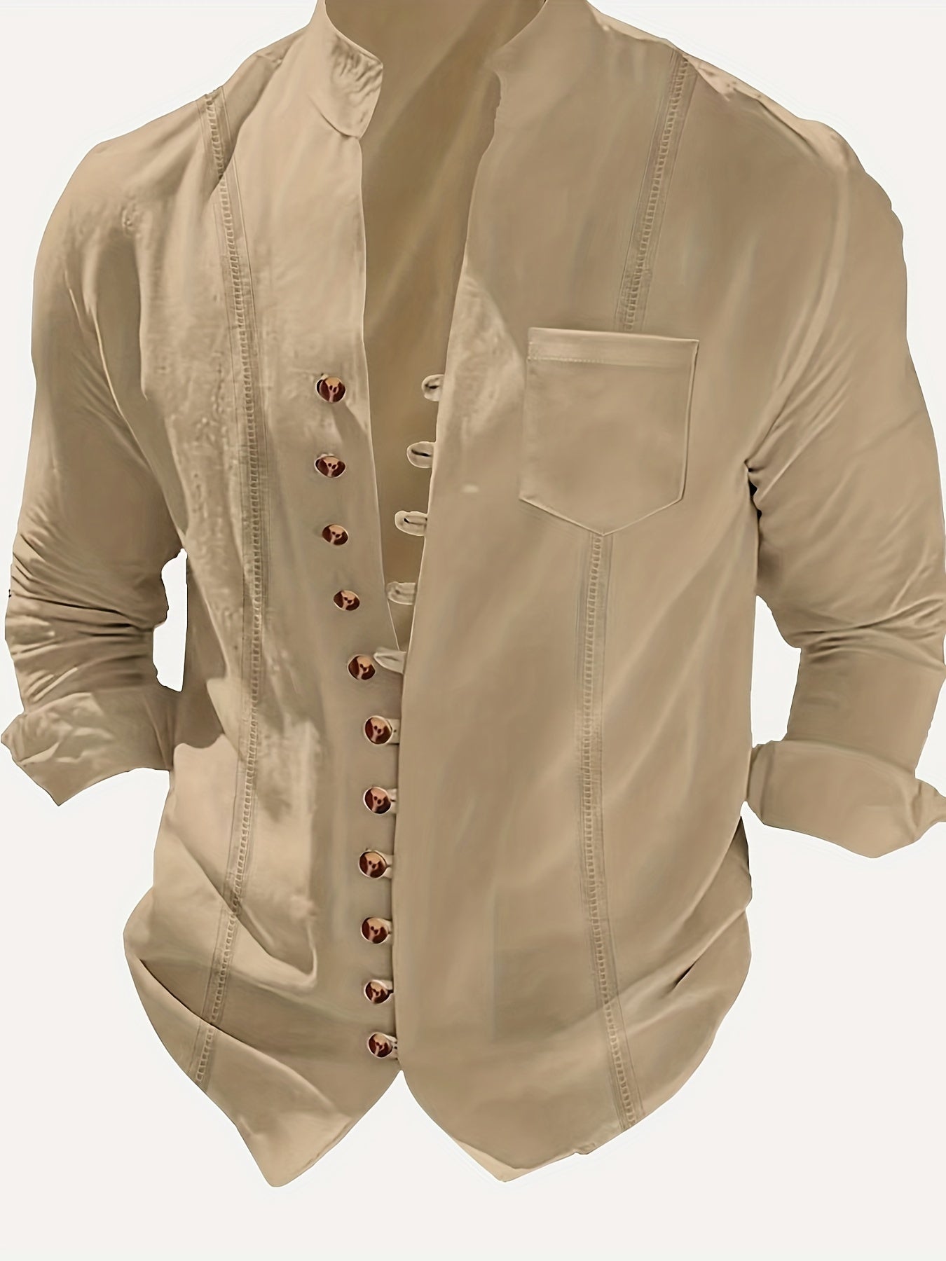 Camicia casual da uomo con collo alla coreana e abbottonatura – Maglia a maniche lunghe elegante per tutti i giorni e il weekend