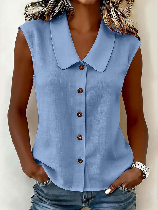 Blusa sin mangas para mujer con botonadura y cuello grande – Estilo casual elegante para el día a día y la oficina