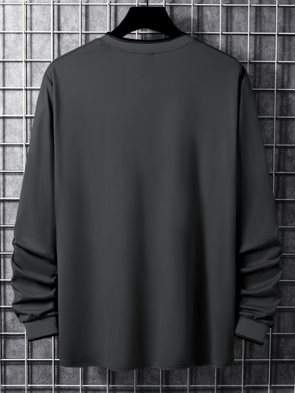 Herren Langarmshirt mit Chicago-Schriftzug und Rippbündchen, Rundhalsausschnitt