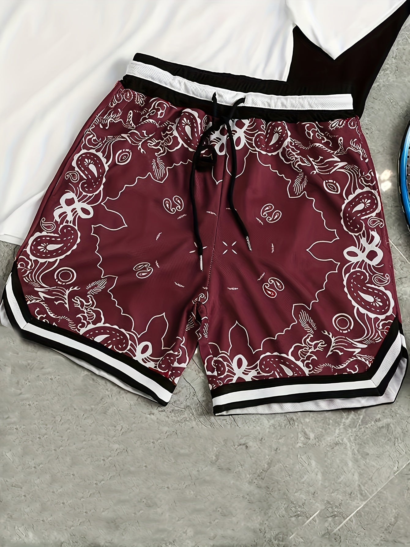Herren Streetwear Basketball-Shorts mit Paisley-Print und sportlichem Design