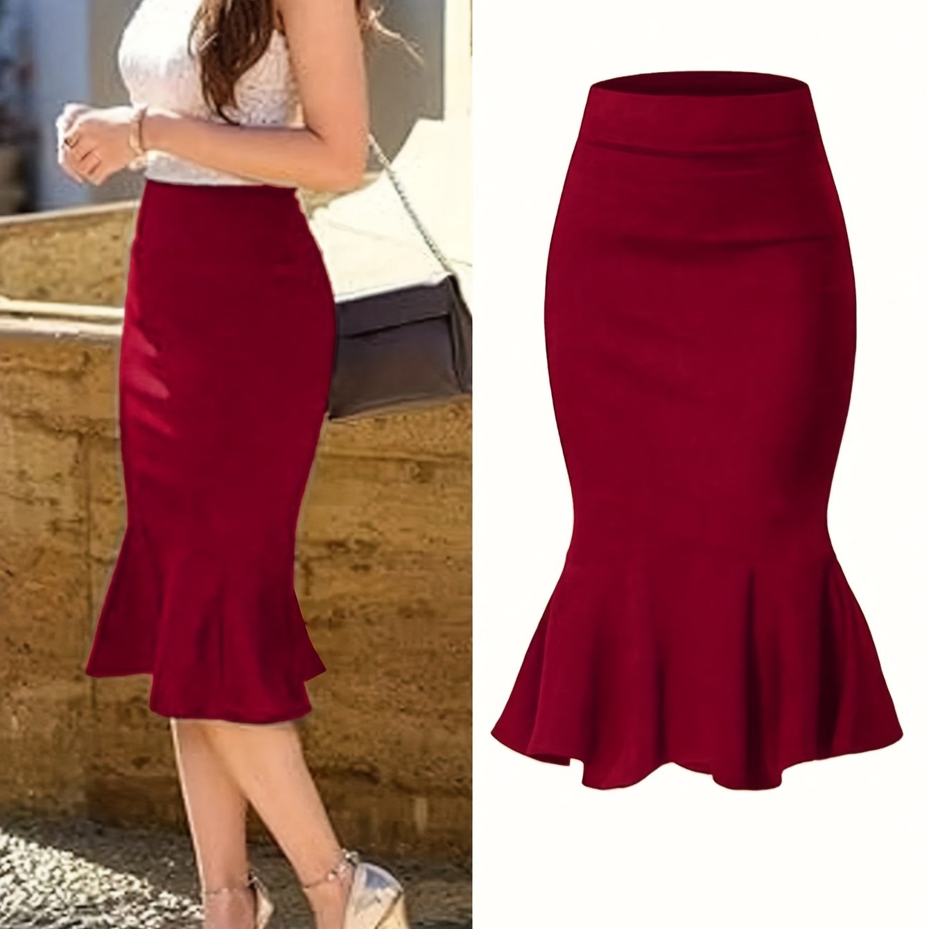 Dame Fishtail Midinederdel Elegant Business Feststil