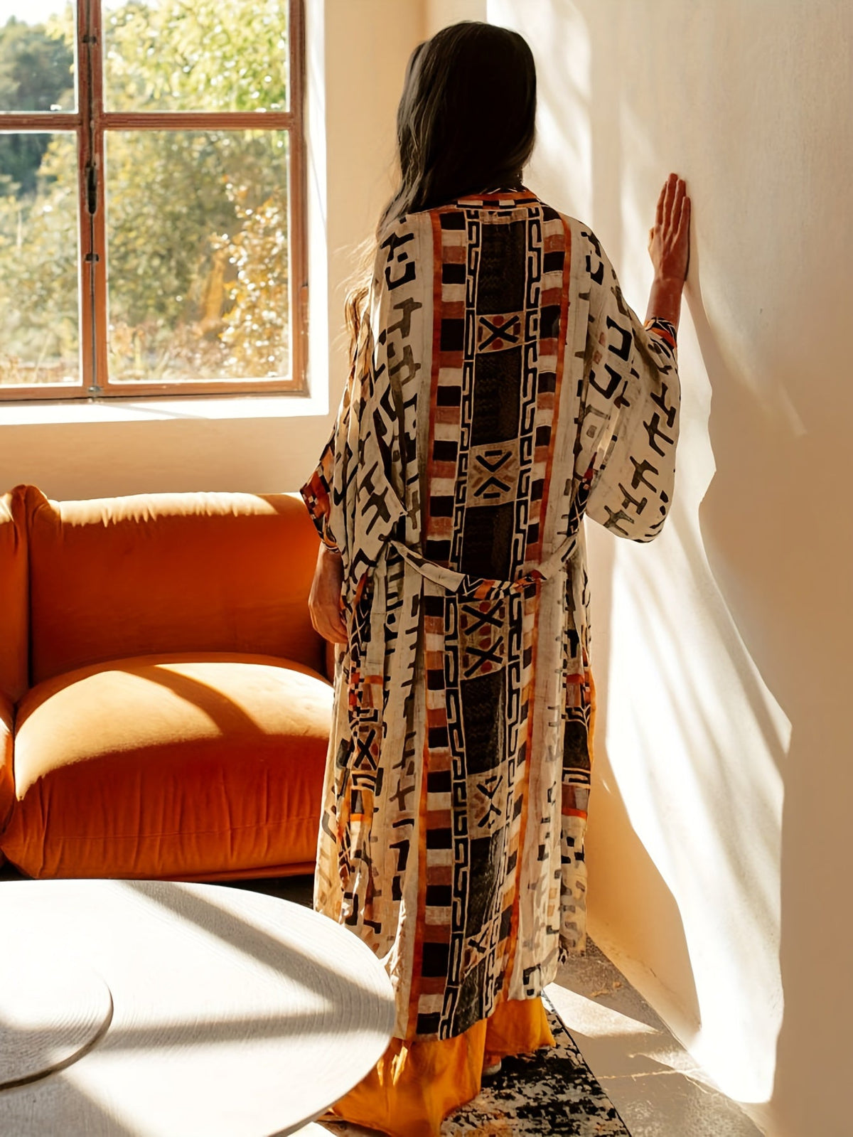 Damen Boho Kimono Lang mit Ethno-Muster – Eleganter Langer Mantel für Strand und Alltag