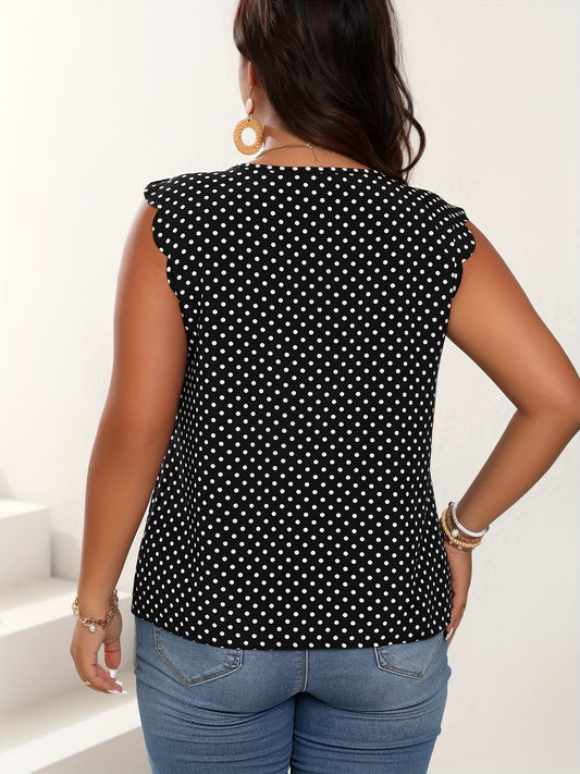 Dame Polkadottbluse Elegant for Hverdag og Kontor Plus Size