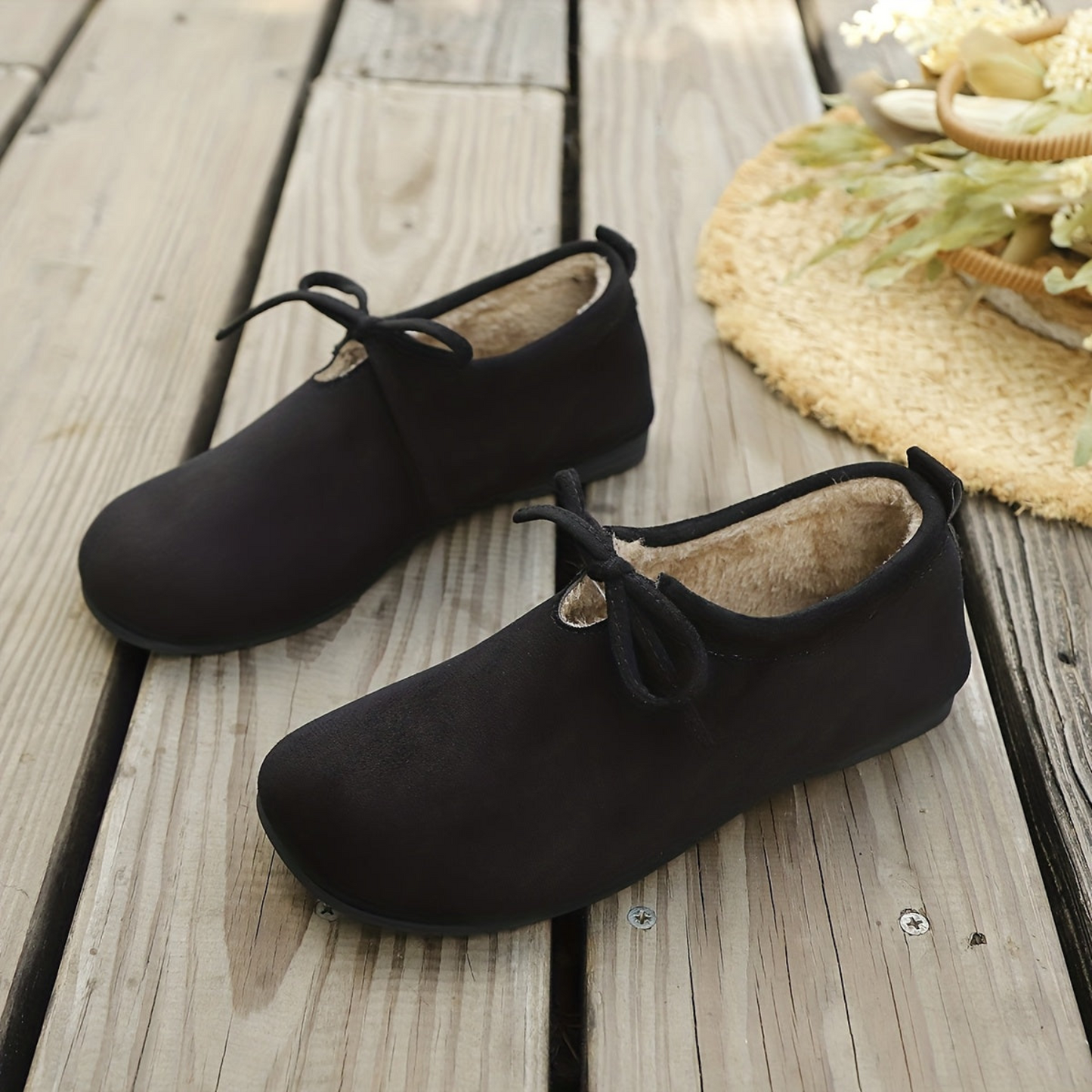 Mocasines cómodos de mujer con lazo, forro suave y suela plana