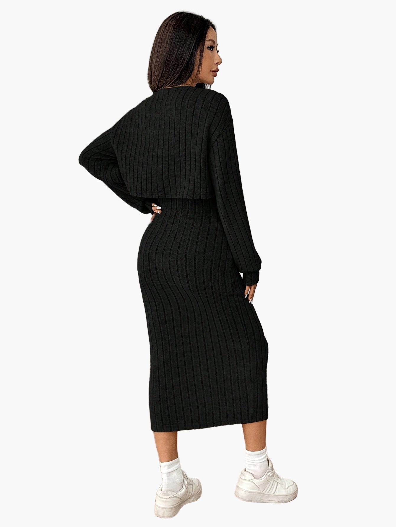 Set Completo Donna in Maglia – Elegante Motivo a Costine, Ideale per Quotidiano & Ufficio