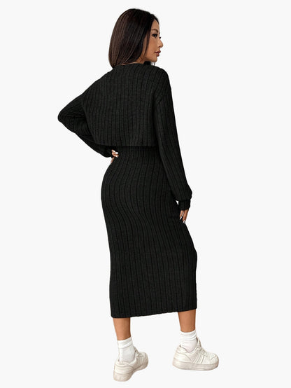 Set Completo Donna in Maglia – Elegante Motivo a Costine, Ideale per Quotidiano & Ufficio