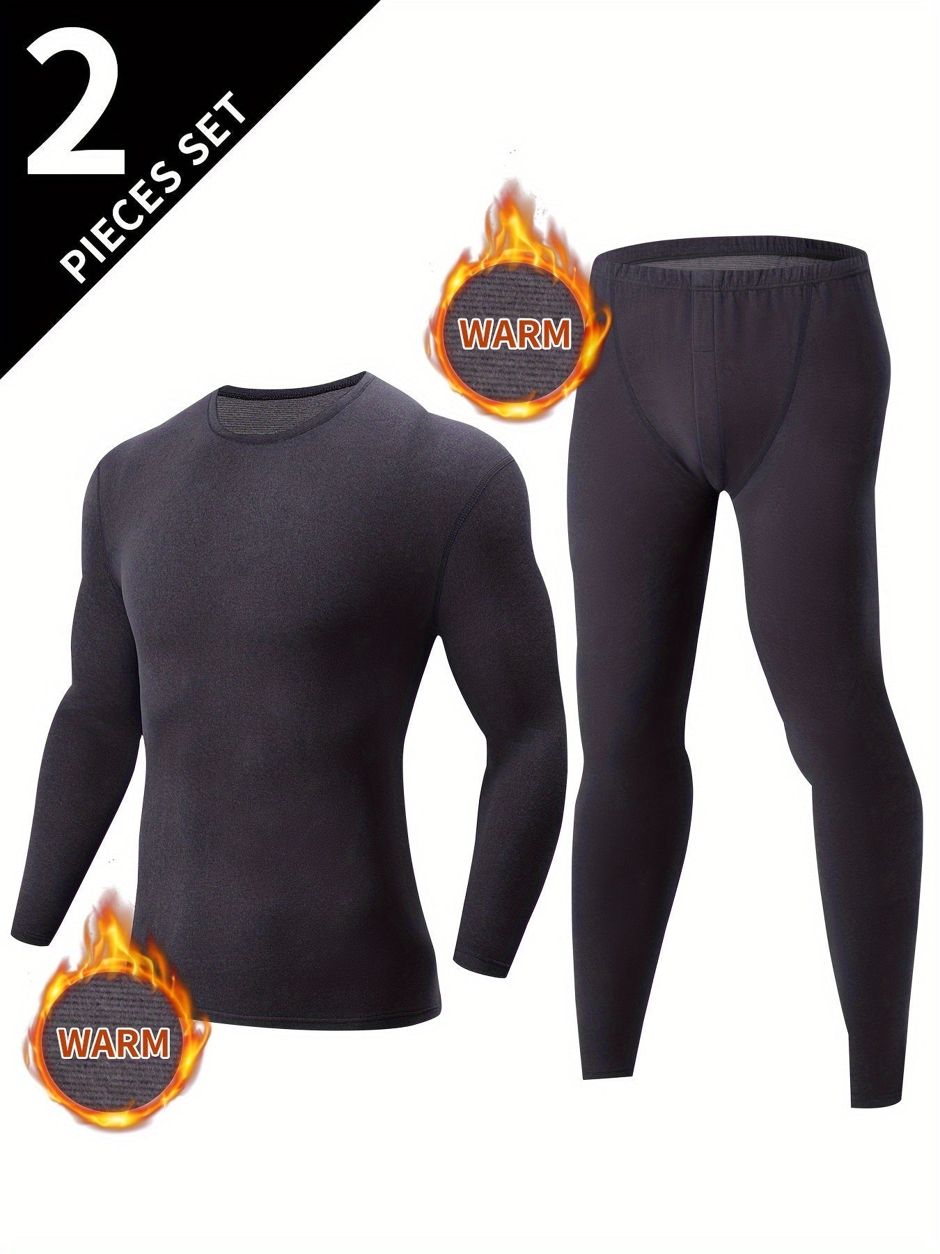Thermo Unterwäsche Set Herren langärmliges Oberteil & lange Hose Schwarz