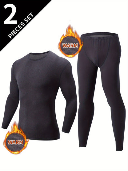 Thermo Unterwäsche Set Herren langärmliges Oberteil & lange Hose Schwarz