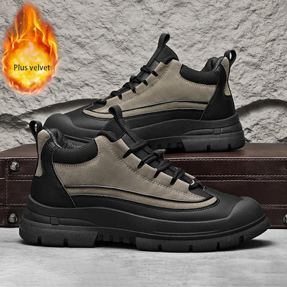 Robuste Herren Sneaker Winter Freizeitschuh mit dicker Sohle Grau/Khaki