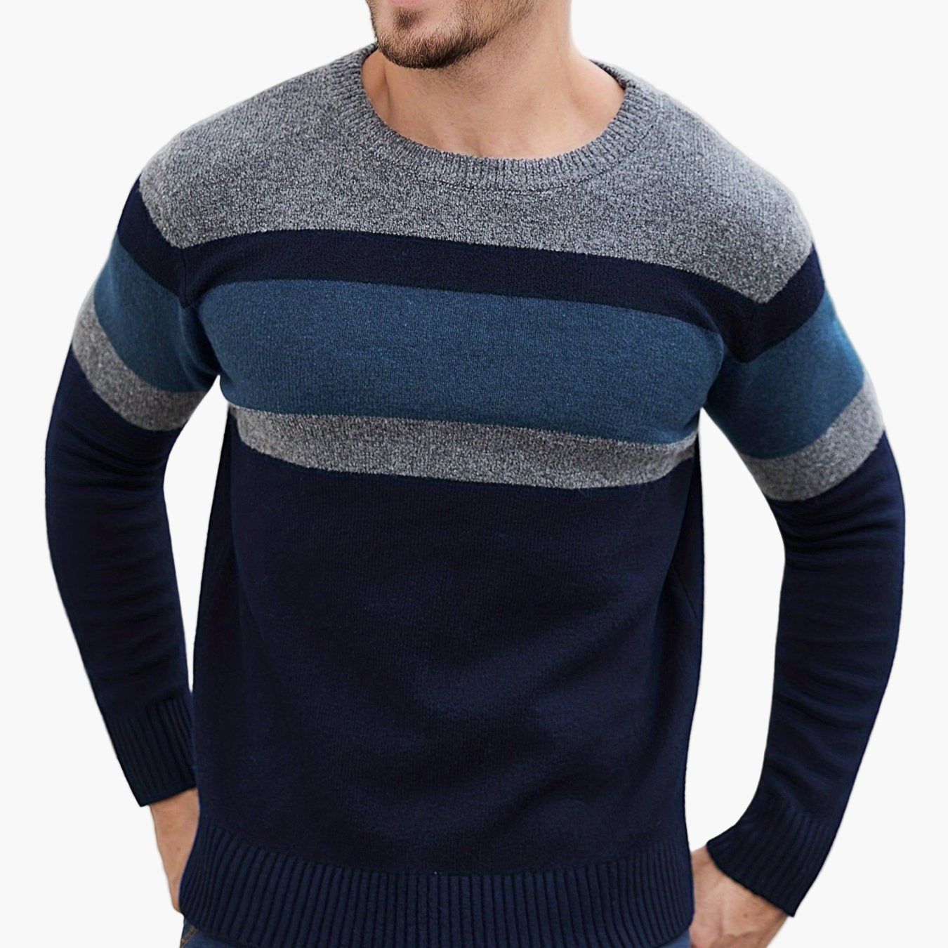 Jersey de punto para hombre con patrón de rayas – Jersey casual a la moda para otoño e invierno