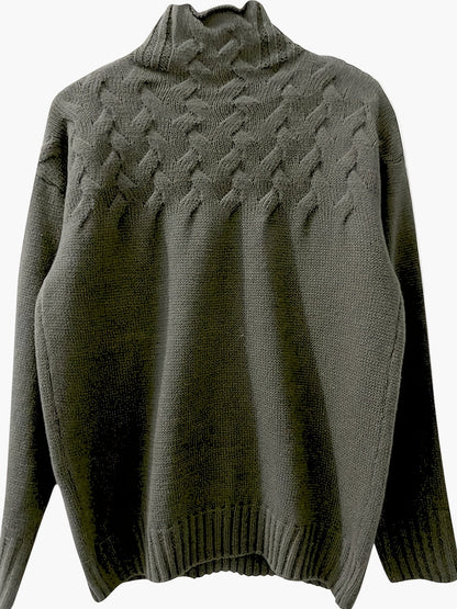 Damski sweter dzianinowy z warkoczowym wzorem i stójką na jesień i zimę – modny, wygodny sweter casualowy