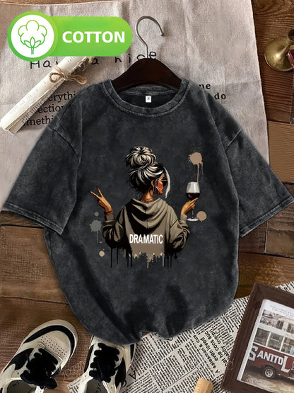 Damska koszulka oversize z dramatycznym nadrukiem, casualowa streetwearowa