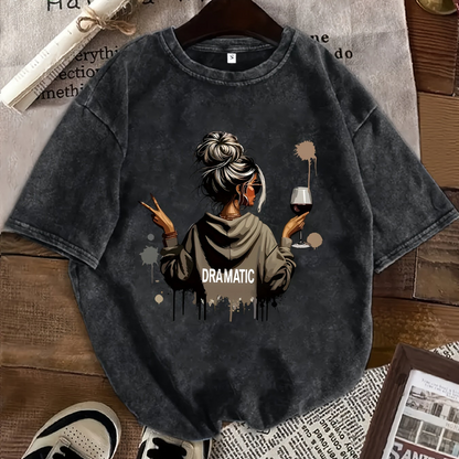 Damska koszulka oversize z dramatycznym nadrukiem, casualowa streetwearowa