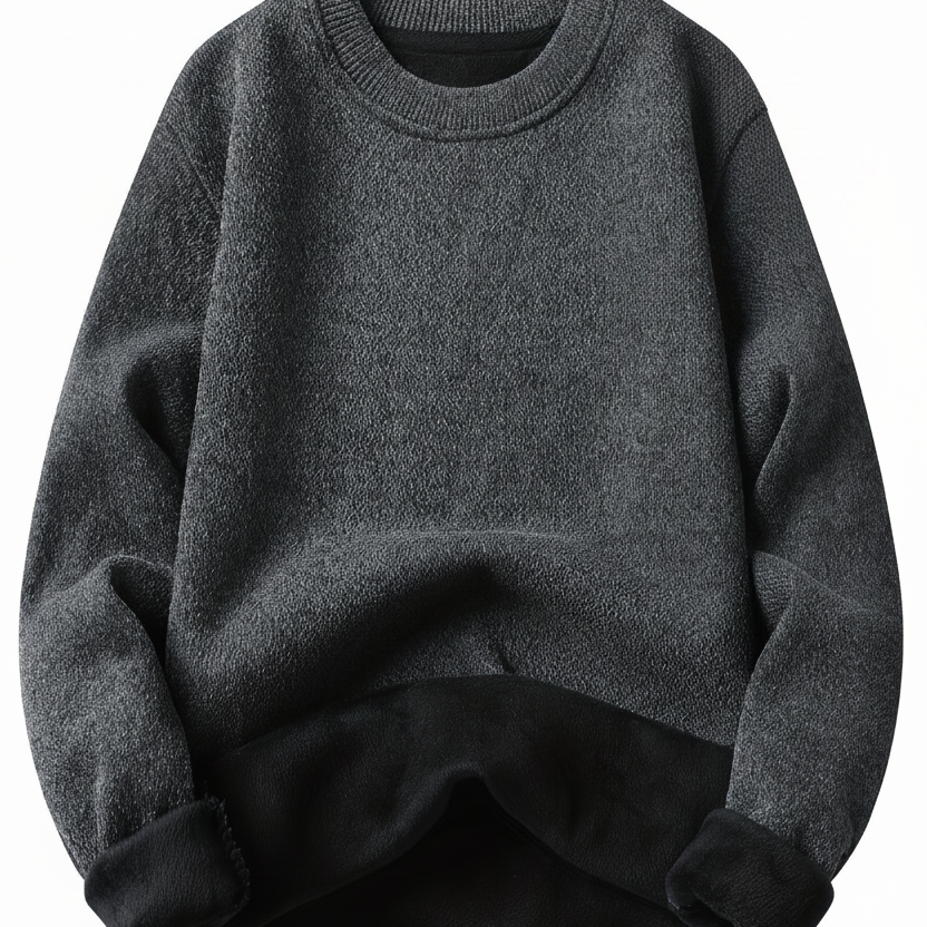 Unisex Winter Pullover Rundhals Grau meliert Warm gefüttert