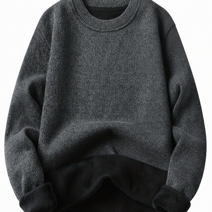 Unisex Winter Pullover Rundhals Grau meliert Warm gefüttert