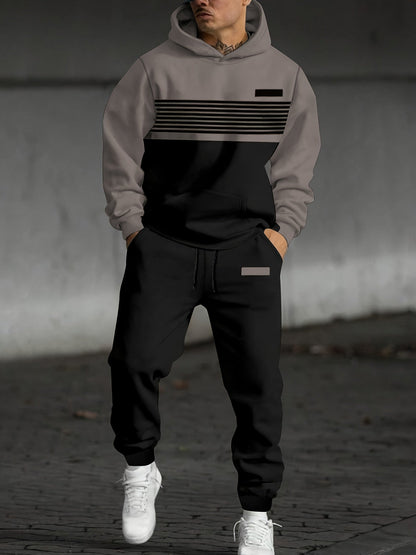 Herren Zweiteiler Trainingsanzug Hoodie & Jogginghose mit Streifenmuster