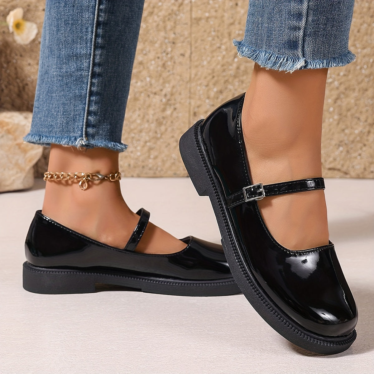 Damen Mary Jane Schuhe Preppy Stil – Modische Alltagsschuhe mit Riemen