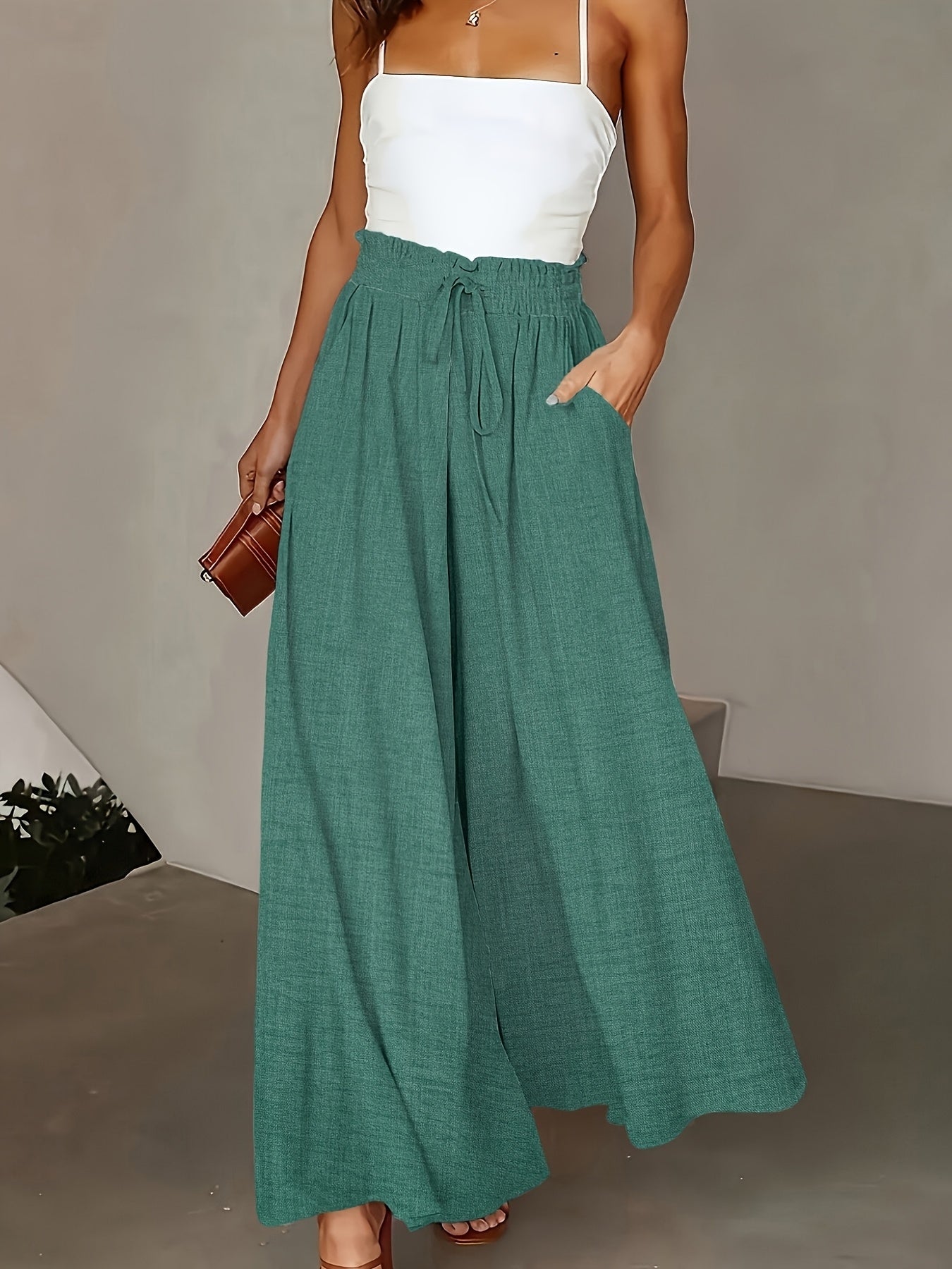 Pantaloni palazzo a vita alta da donna con cintura a fiocco – Stile elegante casual per tutti i giorni e ufficio