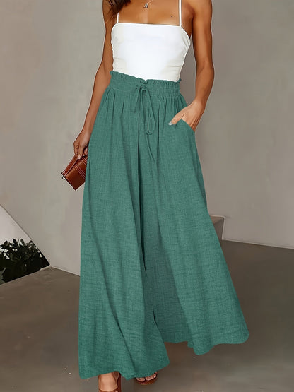 Pantaloni palazzo a vita alta da donna con cintura a fiocco – Stile elegante casual per tutti i giorni e ufficio