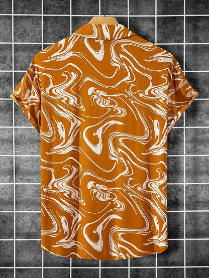 Herren Kurzarm-Resorthemd im modernen Marmor-Wirbel-Design – Freizeit & Sommermode