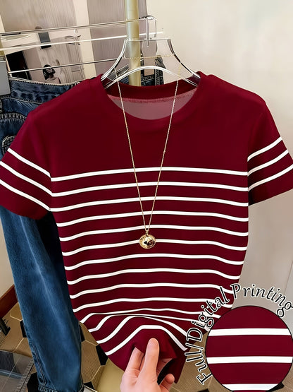 Damen T-Shirt mit Streifen und Raffung – Modisches Freizeitshirt, Sommer-Stil