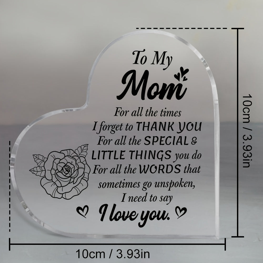 Plaque décorative en forme de cœur avec gravure pour mamans – Cadeau style vintage pour femmes – Expression de gratitude et d'amour – Présentoir de table pour la maison ou le bureau