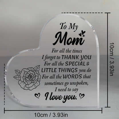 Plaque décorative en forme de cœur avec gravure pour mamans – Cadeau style vintage pour femmes – Expression de gratitude et d'amour – Présentoir de table pour la maison ou le bureau