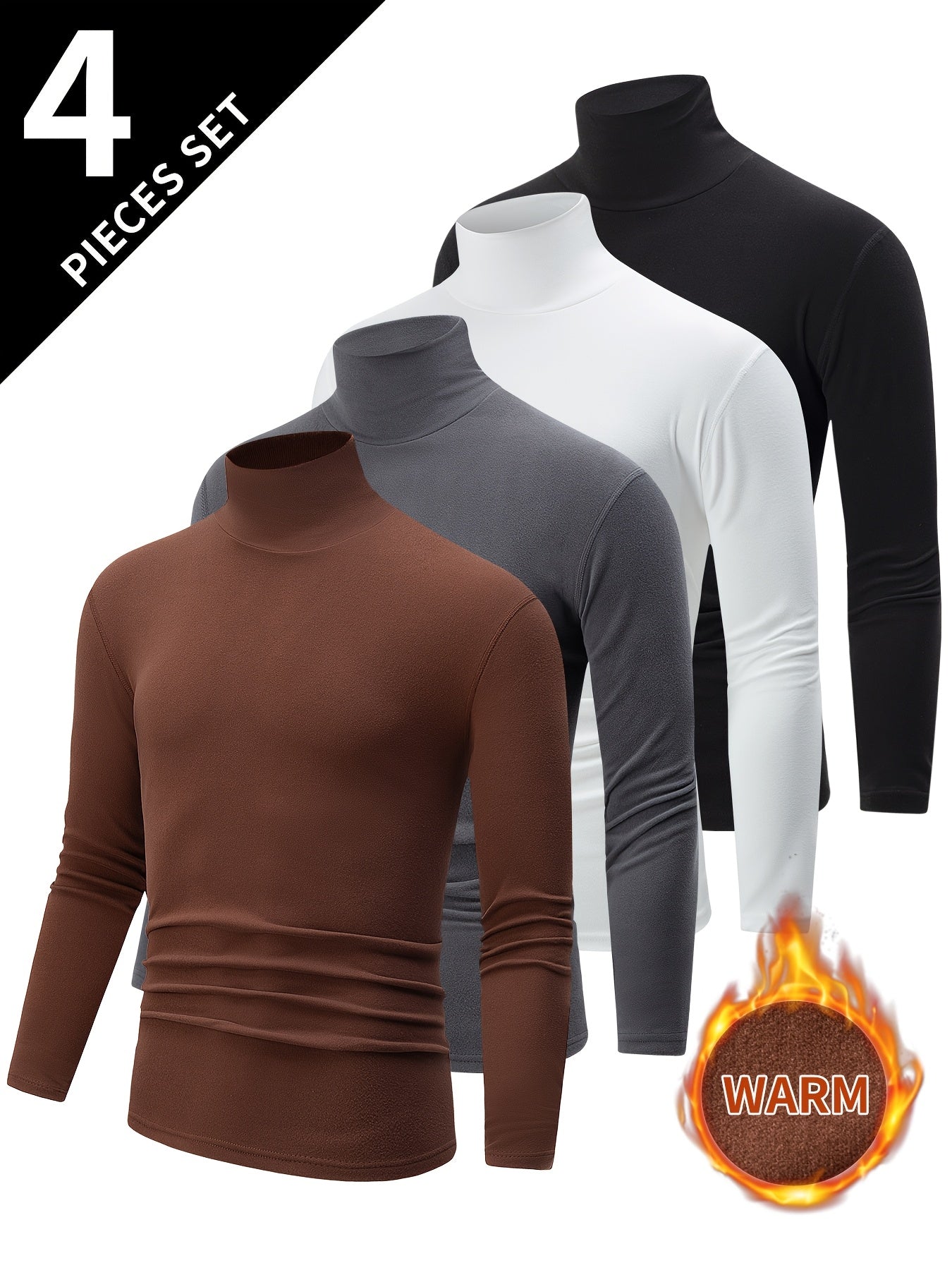 Rollkragen Langarmshirt 4er Set – Schwarz, Weiß, Grau, Hellblau