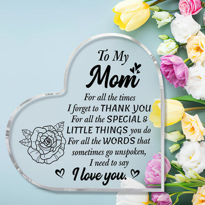 Plaque décorative en forme de cœur avec gravure pour mamans – Cadeau style vintage pour femmes – Expression de gratitude et d'amour – Présentoir de table pour la maison ou le bureau