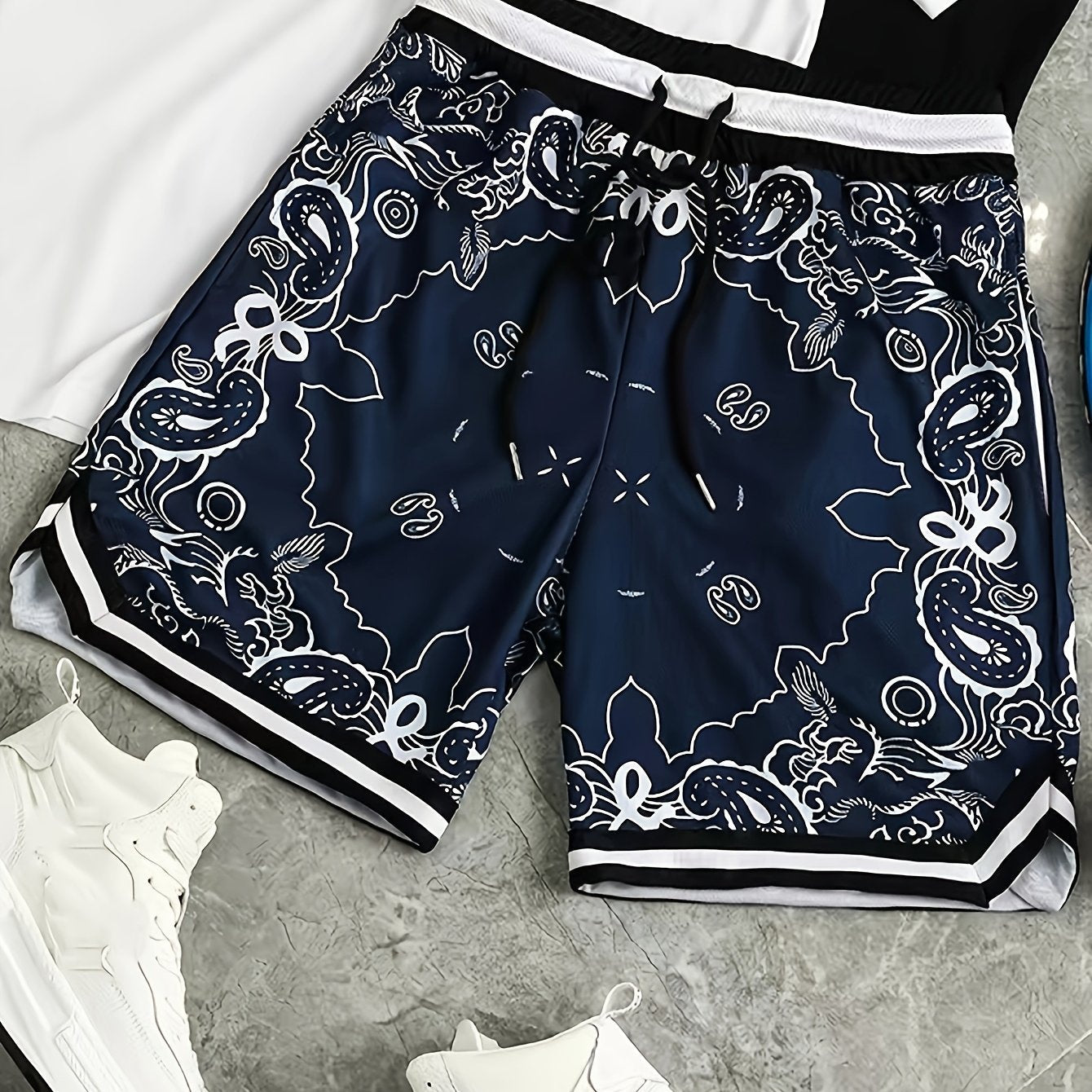 Herren Streetwear Basketball-Shorts mit Paisley-Print und sportlichem Design