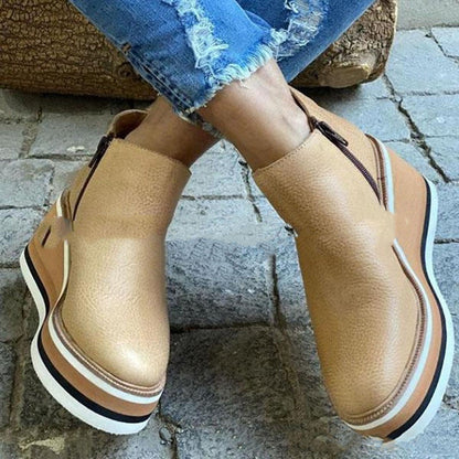 Damen Plateau-Stiefeletten mit Reißverschluss – Modische Alltagsschuhe im europäischen Stil