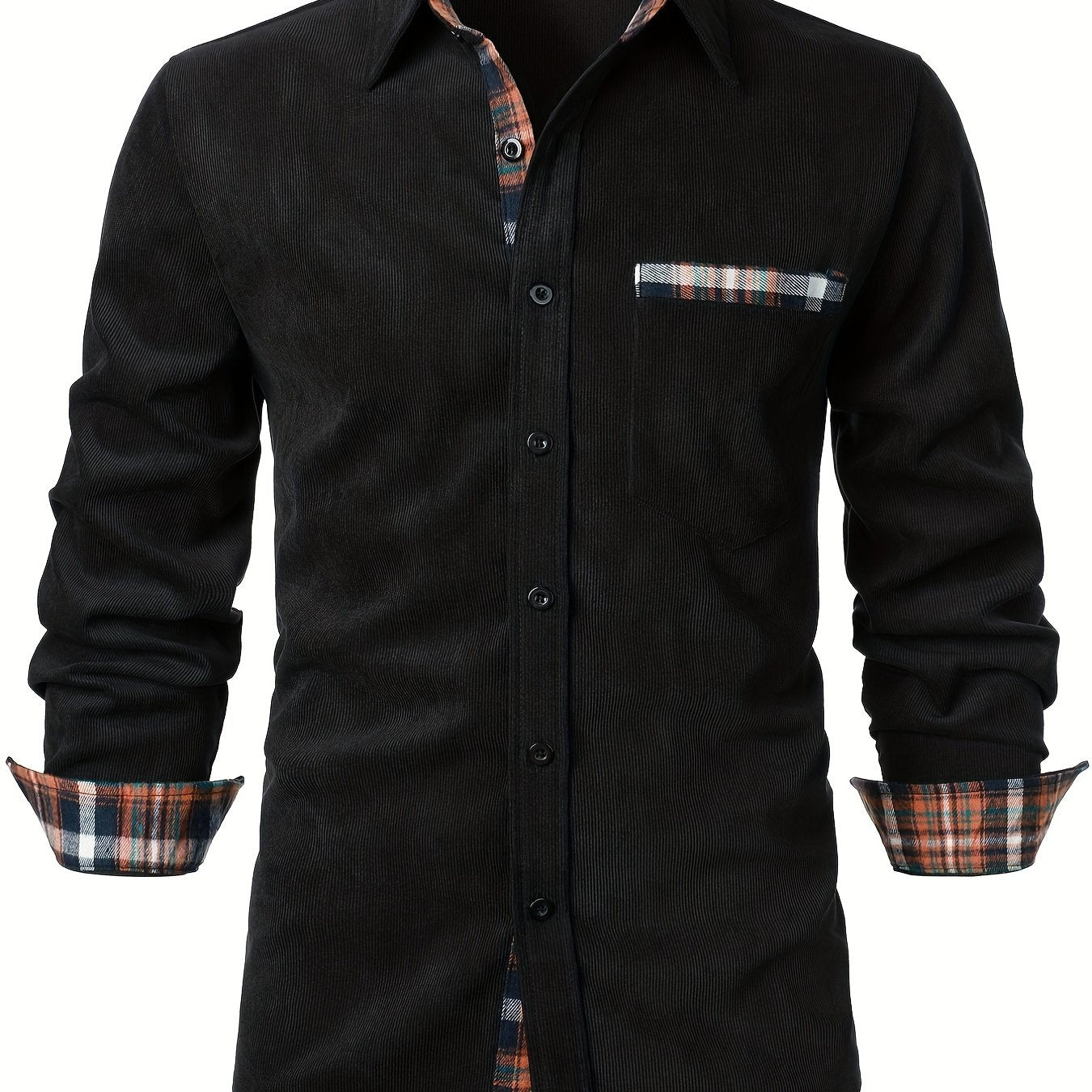 Camisa casual para hombre Modern Fit con detalles a cuadros – Camisa de manga larga elegante para el día a día y la oficina