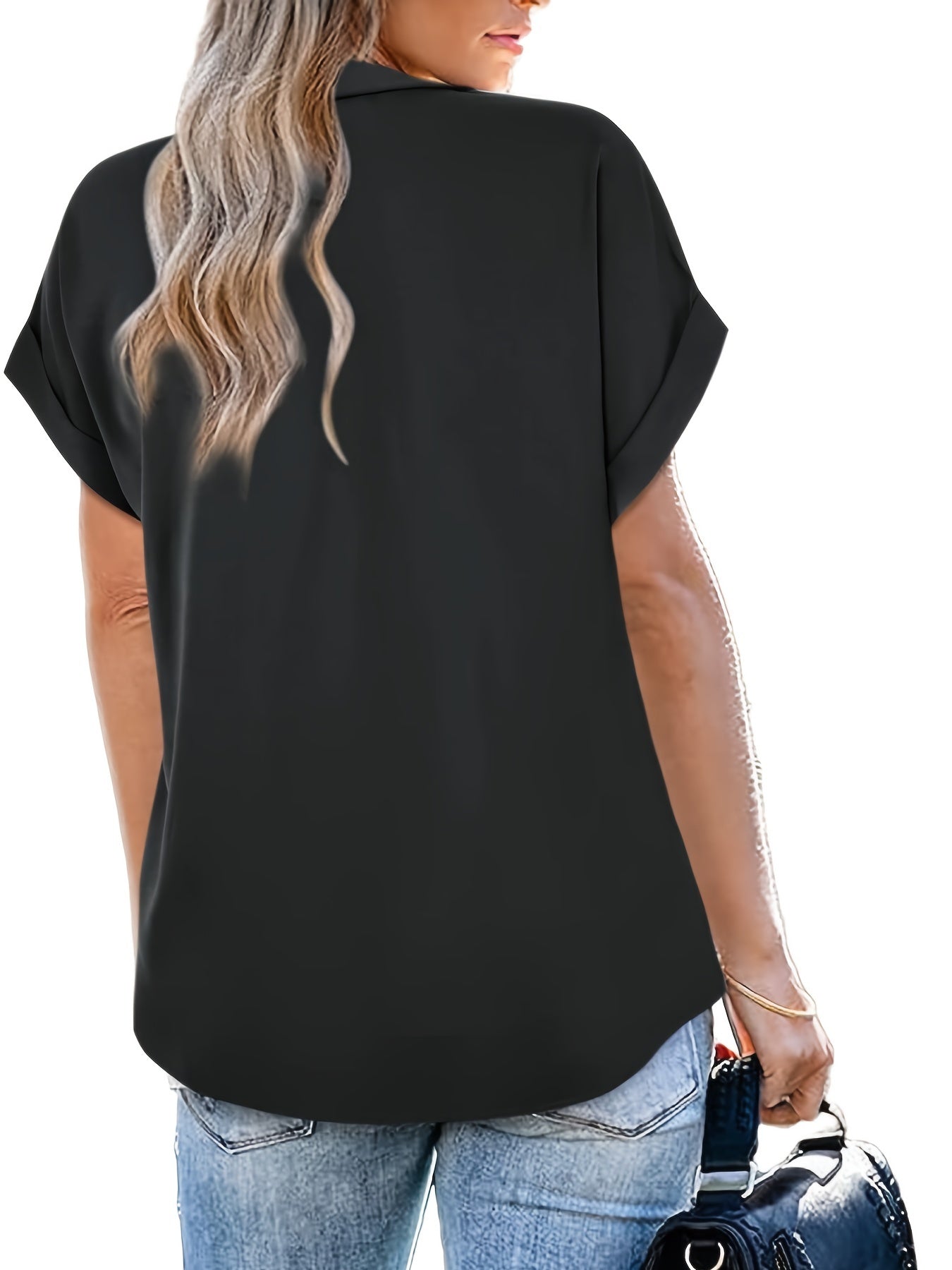 Camicia da donna con scollo a V e maniche corte – Elegante camicia casual per tutti i giorni e ufficio