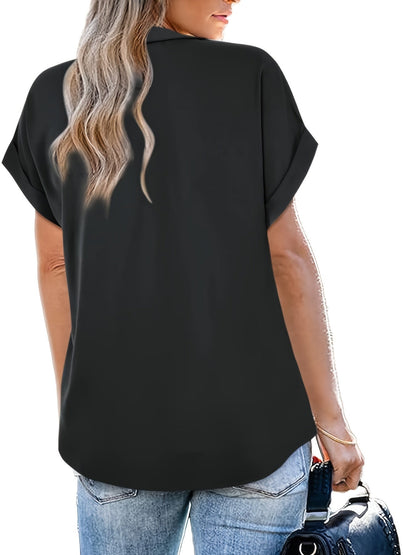 Camicia da donna con scollo a V e maniche corte – Elegante camicia casual per tutti i giorni e ufficio