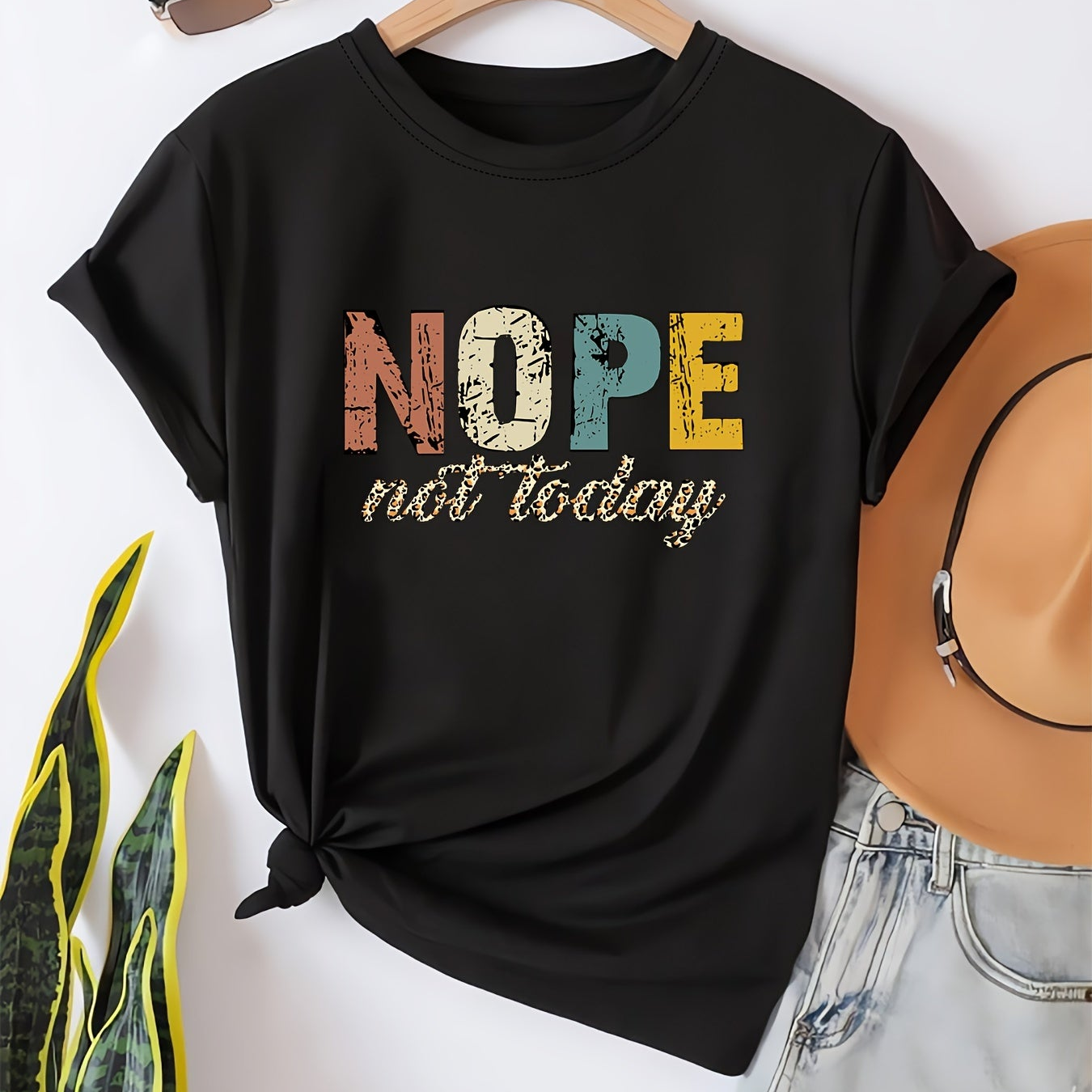Damen Statement T-Shirt mit Spruch ‚NOPE not today‘ – Lässiges Freizeitshirt, Trendiges Motiv, Humorvoller Stil