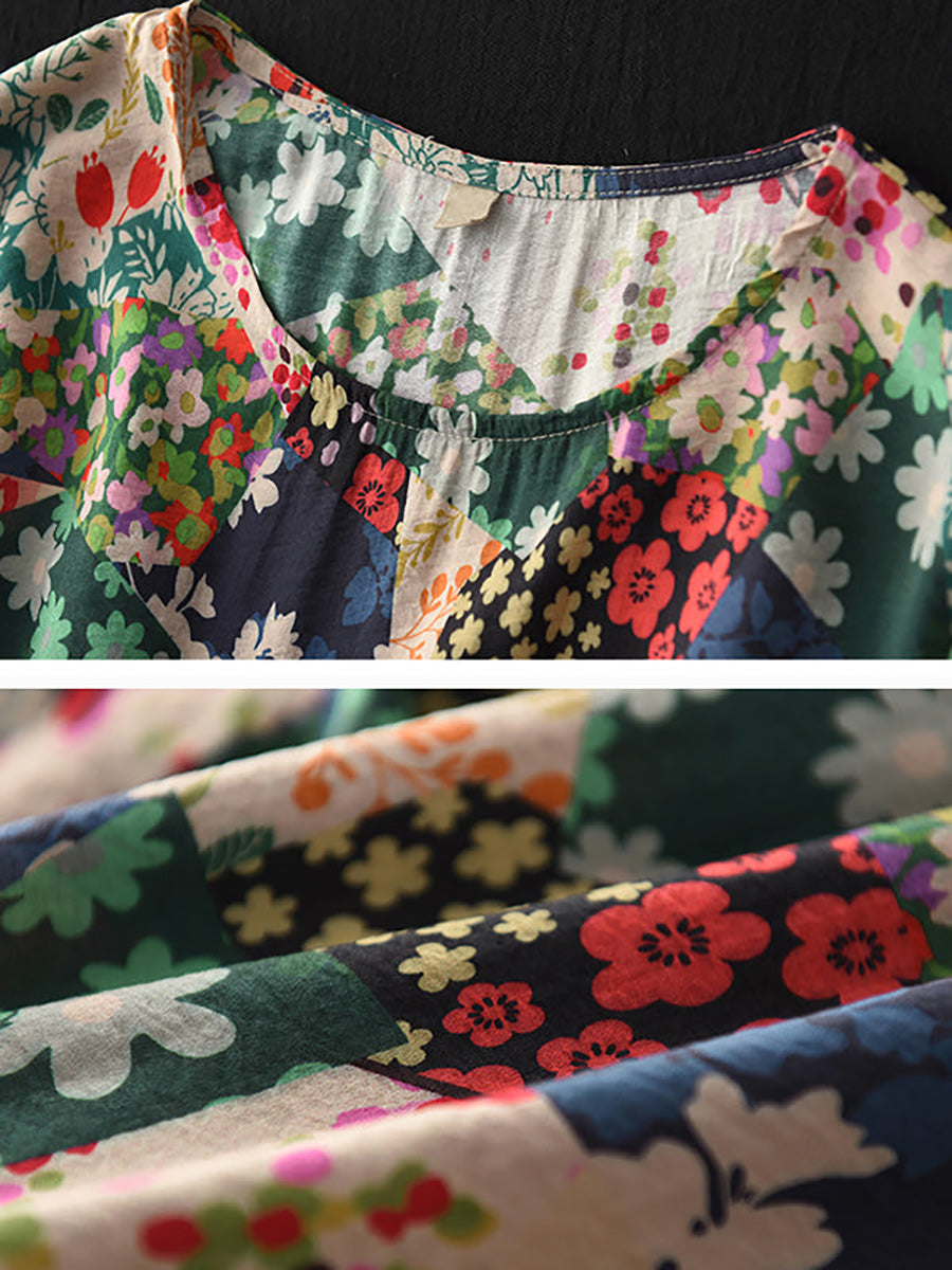 Damen Vintage Maxikleid mit Blumenmuster und lockerer Passform – Retro Sommerkleid für Alltag und Reisen