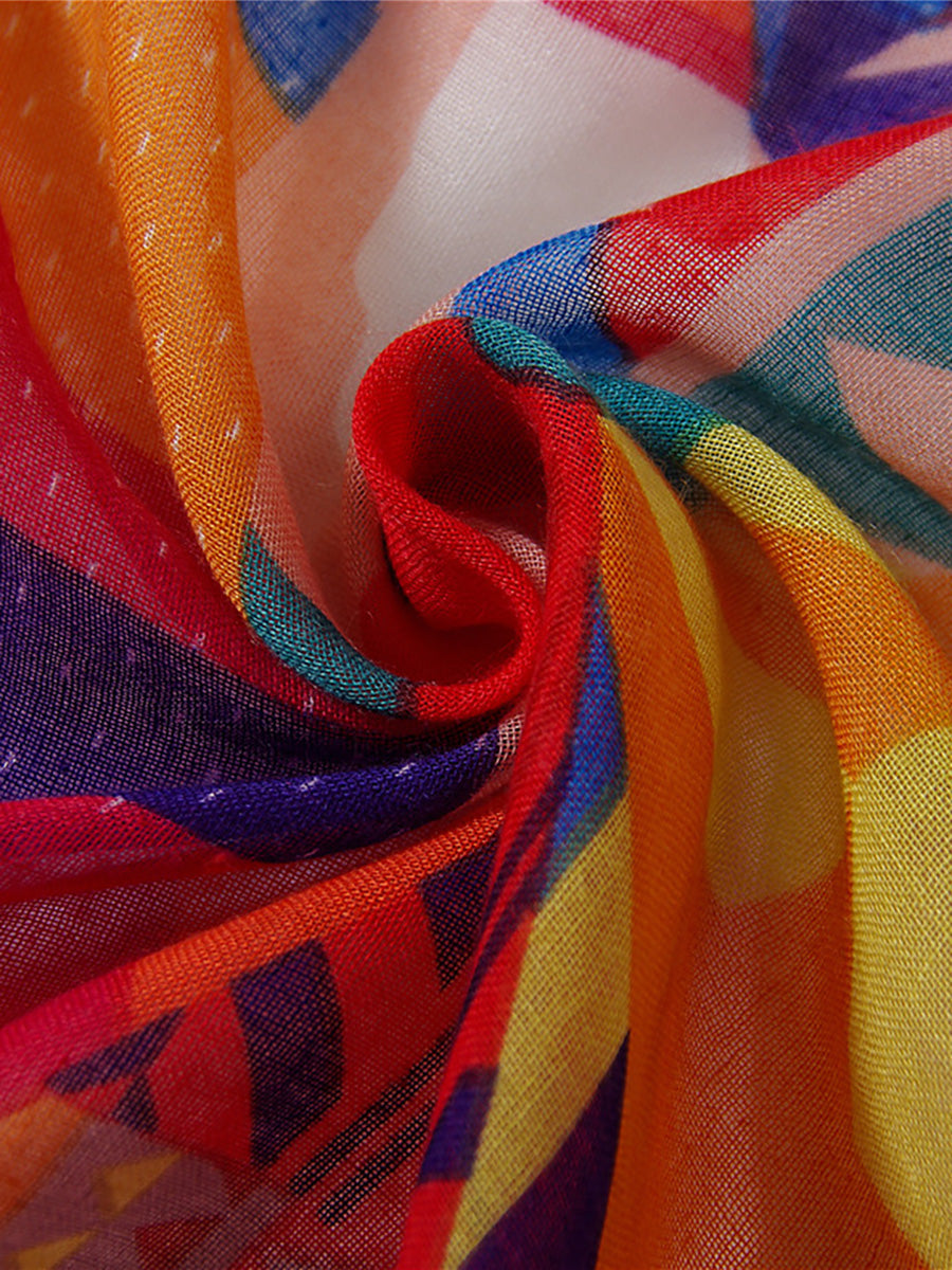 Sciarpa da donna con stampa geometrica e nappine – Sciarpa alla moda per primavera ed estate