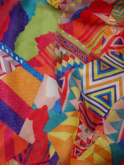 Sciarpa da donna con stampa geometrica e nappine – Sciarpa alla moda per primavera ed estate