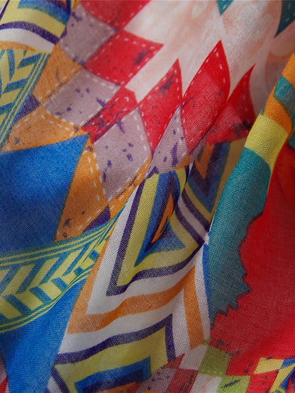 Sciarpa da donna con stampa geometrica e nappine – Sciarpa alla moda per primavera ed estate