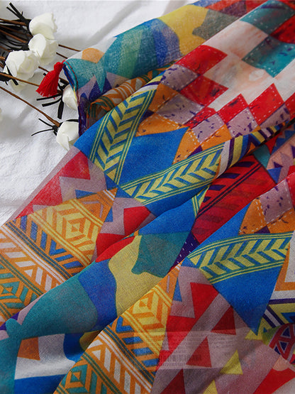 Sciarpa da donna con stampa geometrica e nappine – Sciarpa alla moda per primavera ed estate