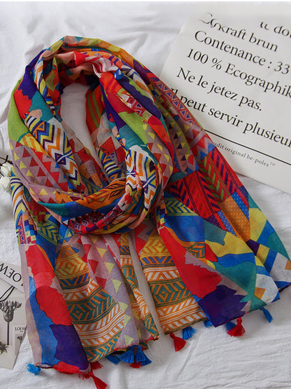 Sciarpa da donna con stampa geometrica e nappine – Sciarpa alla moda per primavera ed estate